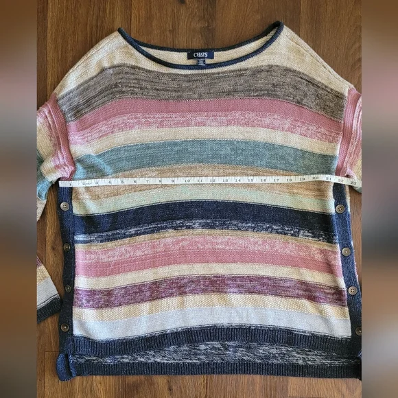 Chaps Boatneck Pullover Knit Sweater Top Women's Petite XL, Cream, Navy and Pink - Picture 7 of 8